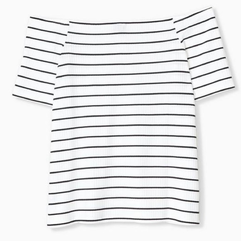 TORRID 1 Plus Size White Black Stripe Ribbed Off-Shoulder Henley Short Sleeve 1X - Picture 6 of 14